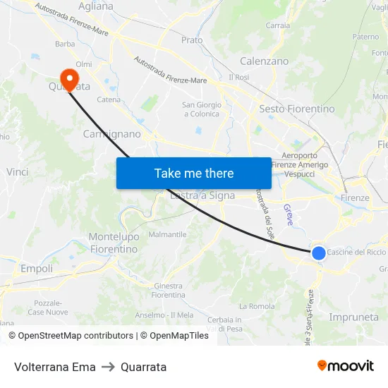 Volterrana Ema to Quarrata map