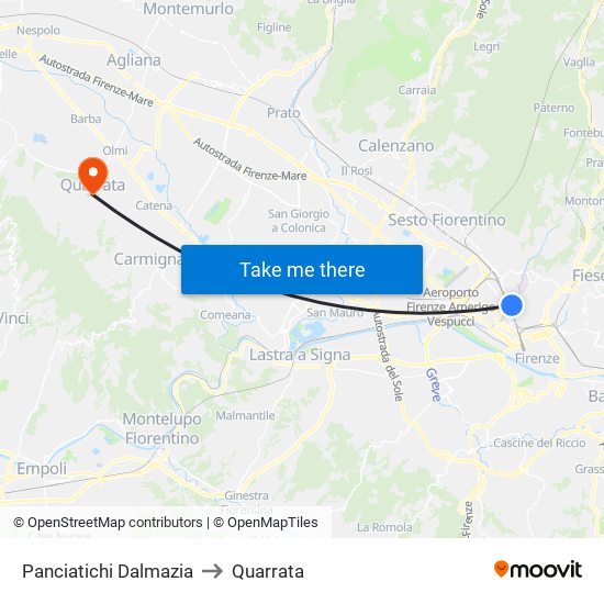 Panciatichi Dalmazia to Quarrata map