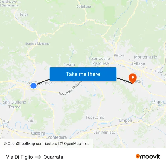 Via Di Tiglio to Quarrata map