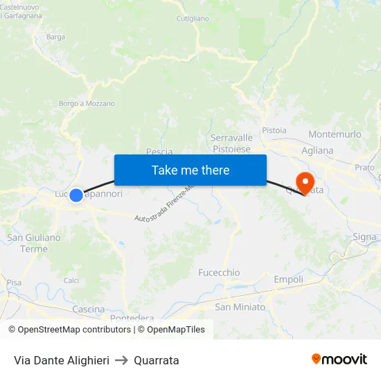 Via Dante Alighieri to Quarrata map
