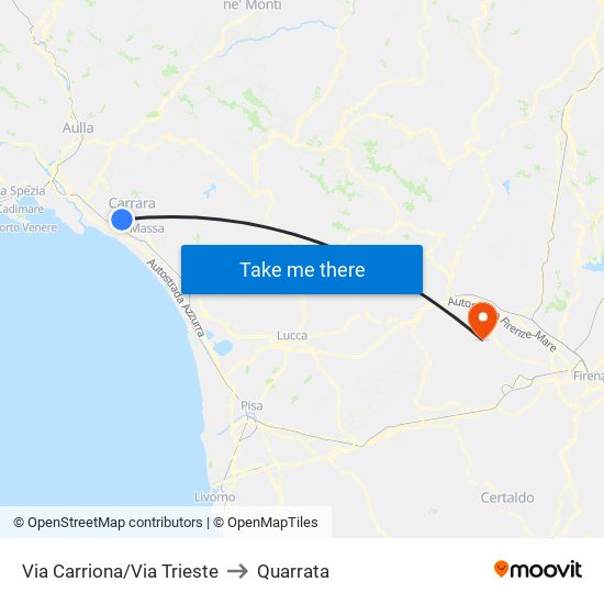 Via Carriona/Via Trieste to Quarrata map