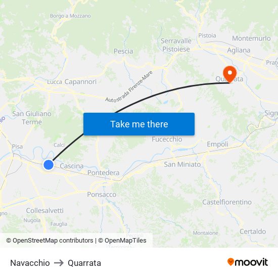 Navacchio to Quarrata map