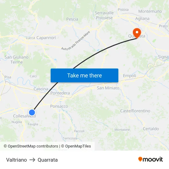Valtriano to Quarrata map