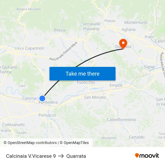 Calcinaia Vicarese Road 9 to Quarrata map