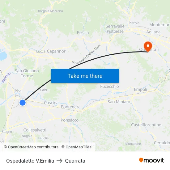 Ospedaletto V.Emilia to Quarrata map