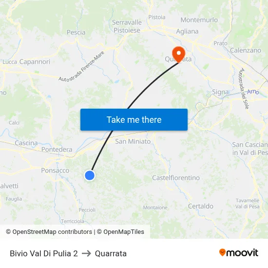 Bivio Val Di Pulia 2 to Quarrata map