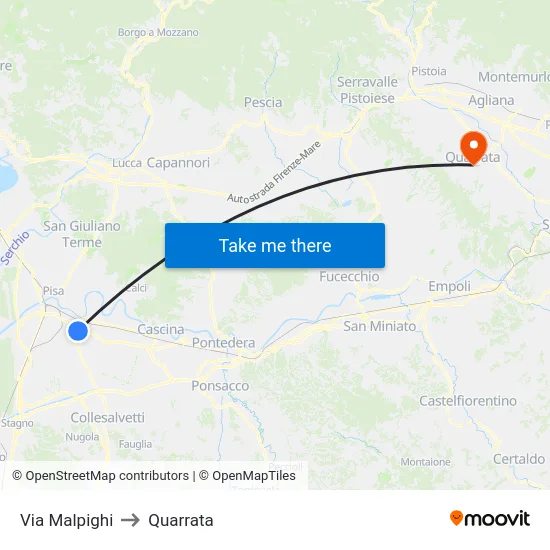 Via Malpighi to Quarrata map