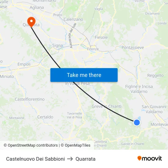 Castelnuovo Dei Sabbioni to Quarrata map