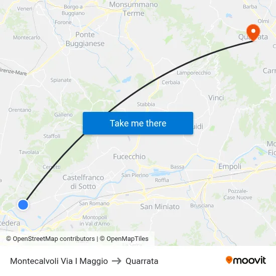 Montecalvoli First of May Street to Quarrata map