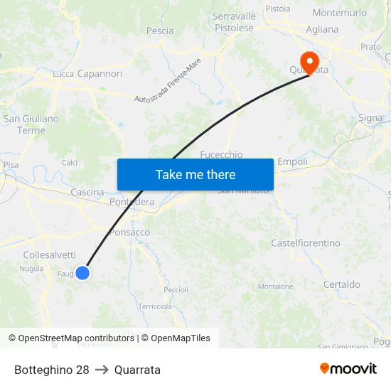 Botteghino 28 to Quarrata map