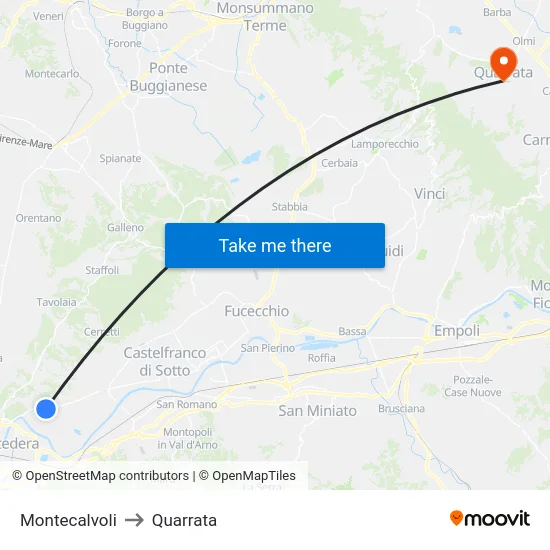 Montecalvoli to Quarrata map