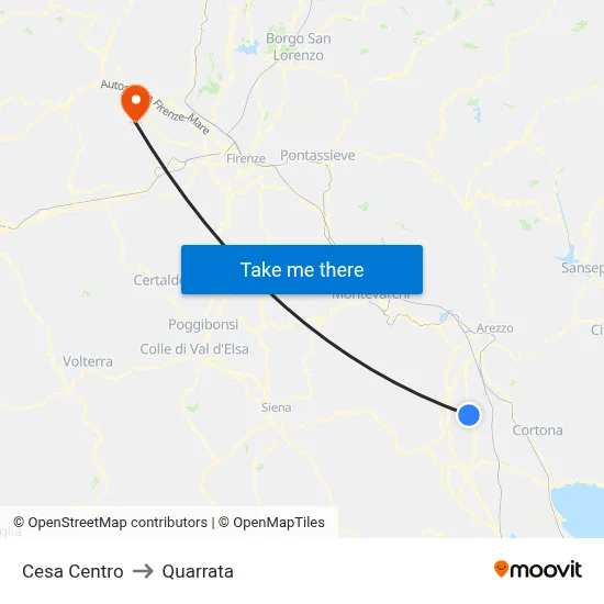 Cesa Center to Quarrata map