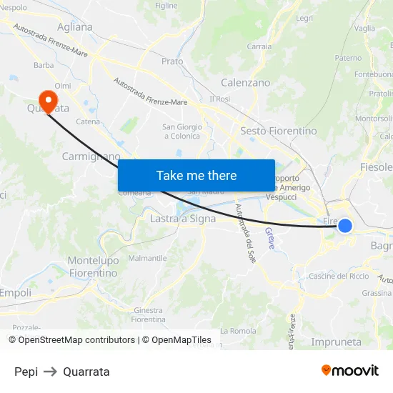 Pepi to Quarrata map