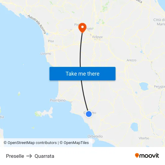 Preselle to Quarrata map