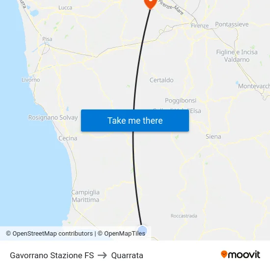 Gavorrano Stazione FS to Quarrata map