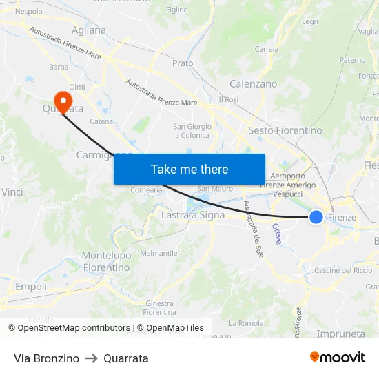 Bronzino Street to Quarrata map