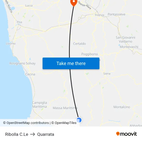 Ribolla Central to Quarrata map