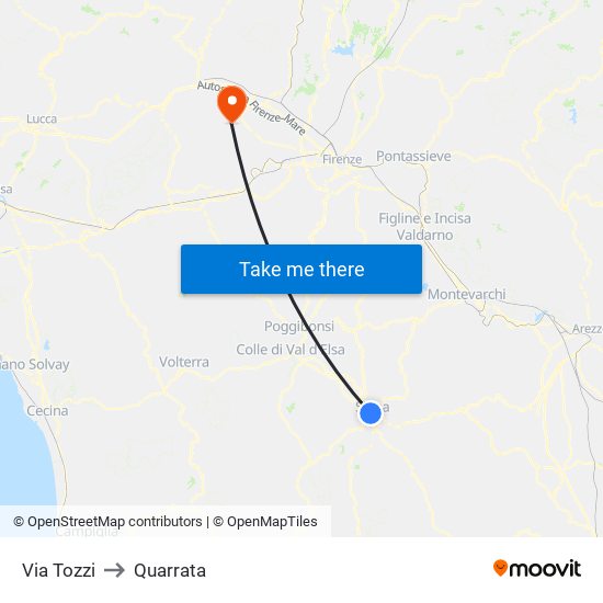 Via Tozzi to Quarrata map