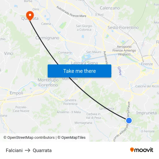 Falciani to Quarrata map