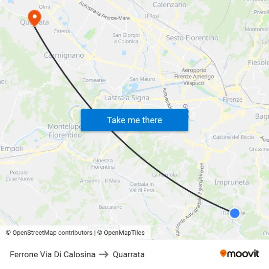 Ferrone Calosina Street to Quarrata map