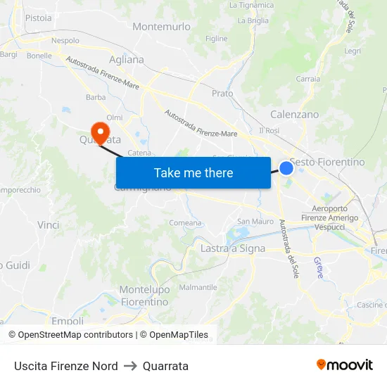 Uscita Firenze Nord to Quarrata map