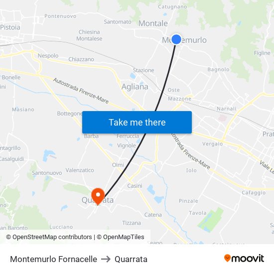 Montemurlo Fornacelle to Quarrata map