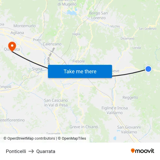 Ponticelli to Quarrata map