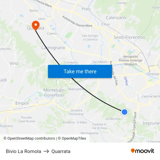 Bivio La Romola to Quarrata map