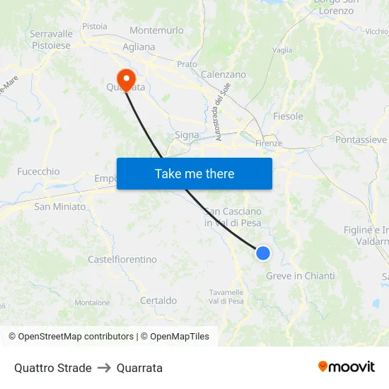 Quattro Strade to Quarrata map
