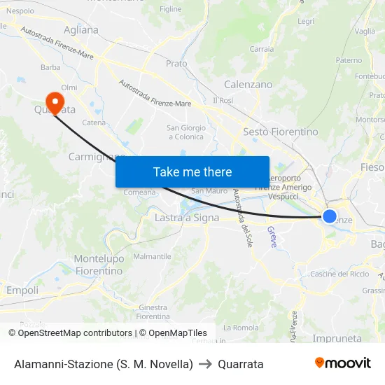 Alamanni-Stazione (S. M. Novella) to Quarrata map
