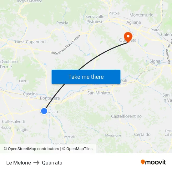 Le Melorie to Quarrata map