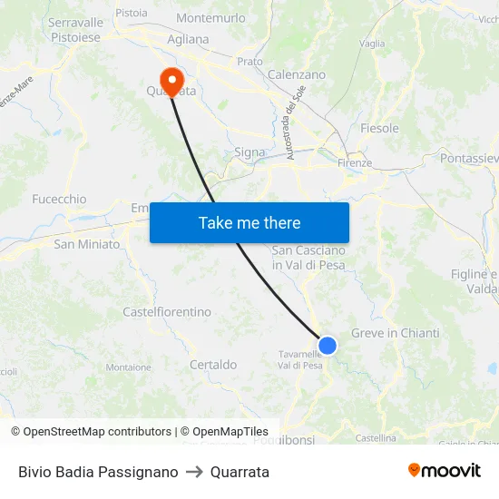 Bivio Badia Passignano to Quarrata map