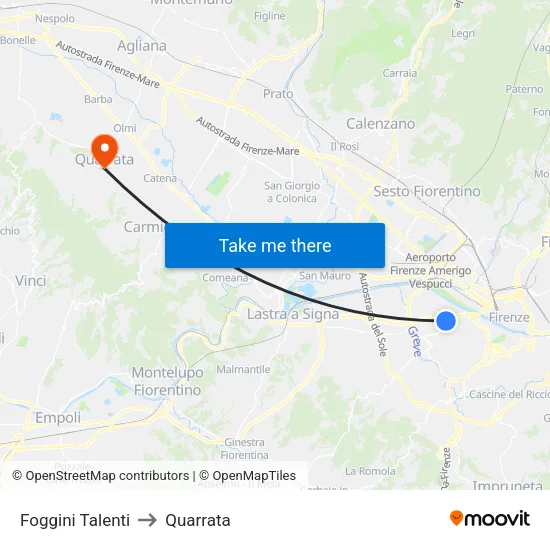 Foggini Talenti to Quarrata map
