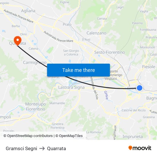 Gramsci Segni to Quarrata map