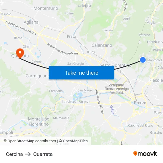 Cercina to Quarrata map