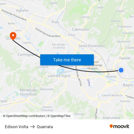 Edison Volta to Quarrata map