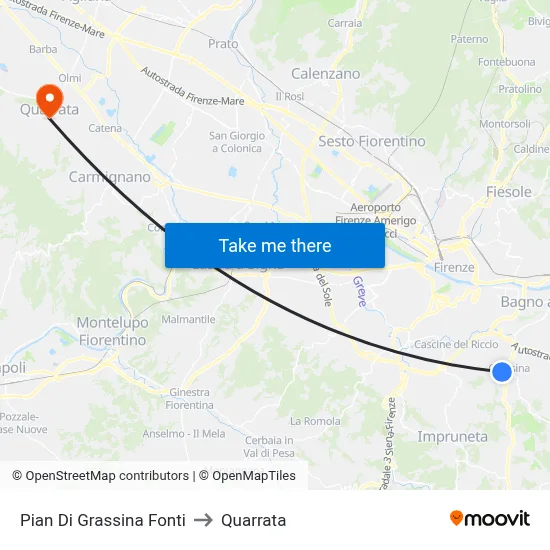 Pian Di Grassina Springs to Quarrata map