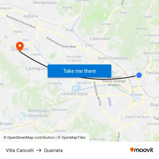 Villa Cancelli to Quarrata map