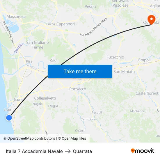 Italia 7 Naval Academy to Quarrata map