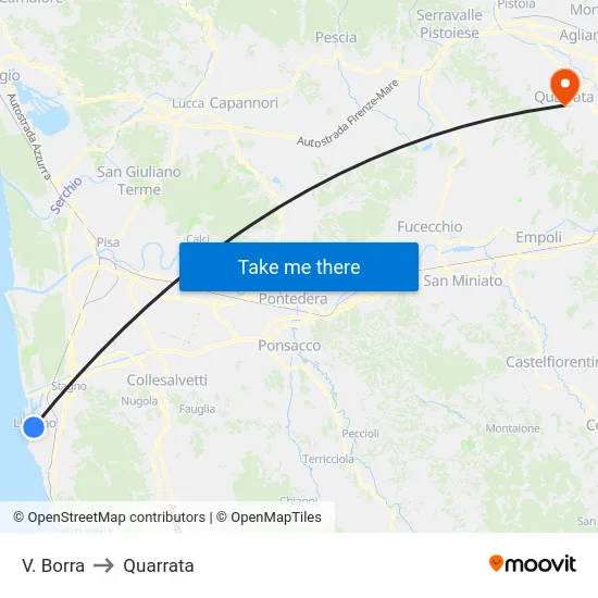 V. Borra to Quarrata map