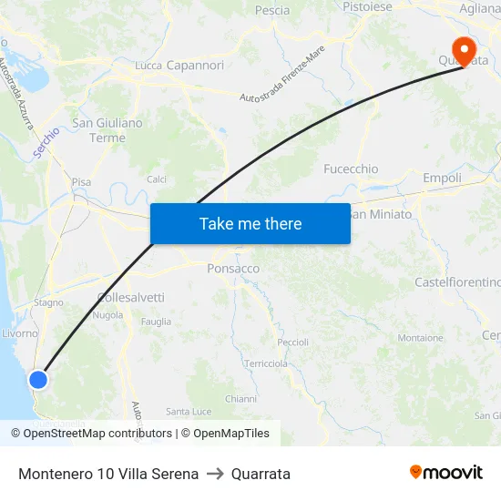 Montenero 10 Villa Serena to Quarrata map