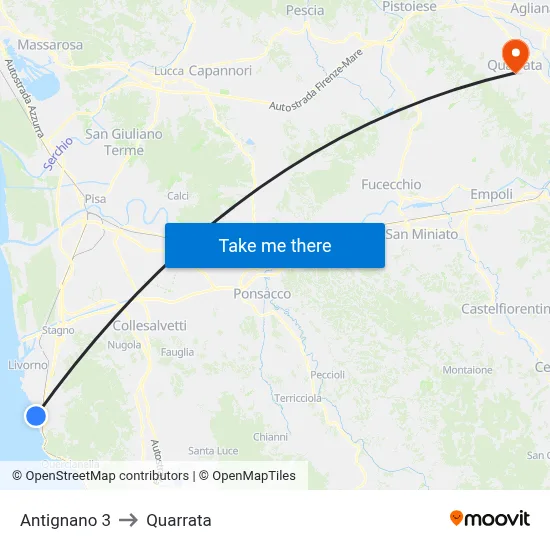Antignano 3 to Quarrata map
