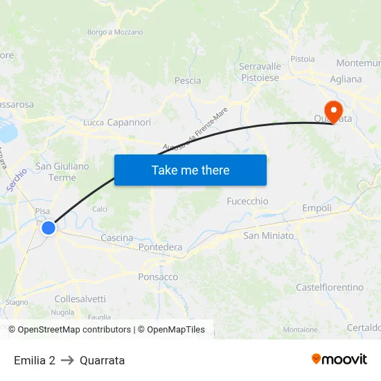 Emilia 2 to Quarrata map