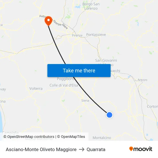 Asciano-Monte Oliveto Maggiore to Quarrata map