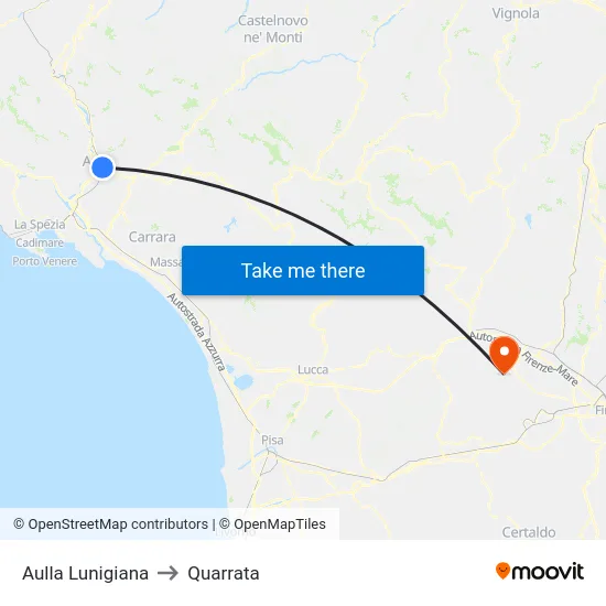 Aulla Lunigiana to Quarrata map