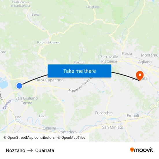 Nozzano to Quarrata map