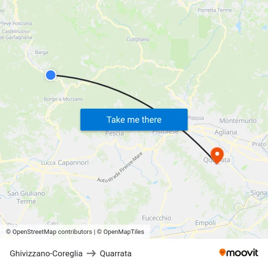 Ghivizzano-Coreglia to Quarrata map