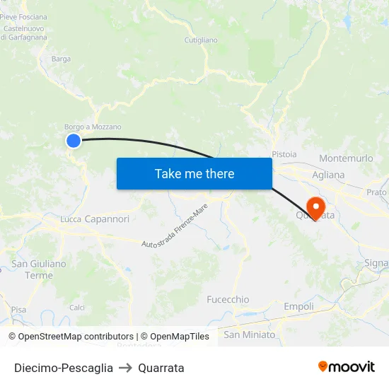 Diecimo-Pescaglia to Quarrata map