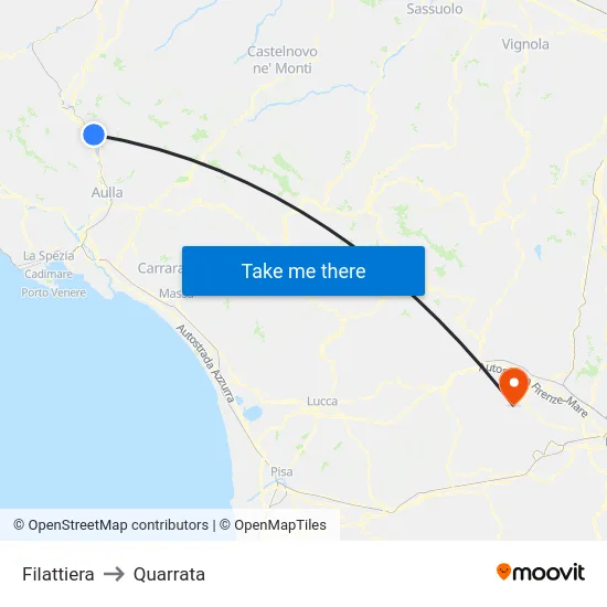 Filattiera to Quarrata map