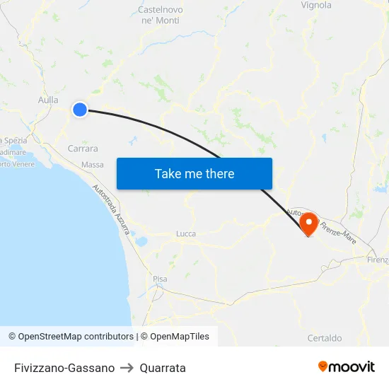 Fivizzano-Gassano to Quarrata map